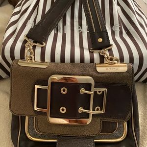 Authentic Etro brown leather & gold handbag